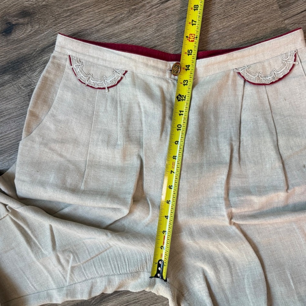Vintage Dorothy Schoelen Platinum Pant 90s Linen Blend Prairie | Cream Red | 16 - Picture 7 of 9